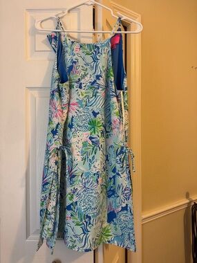 Lilly Pulitzer Blue Multi Floral Spaghetti-Strap Tie-Side Jumpsuit